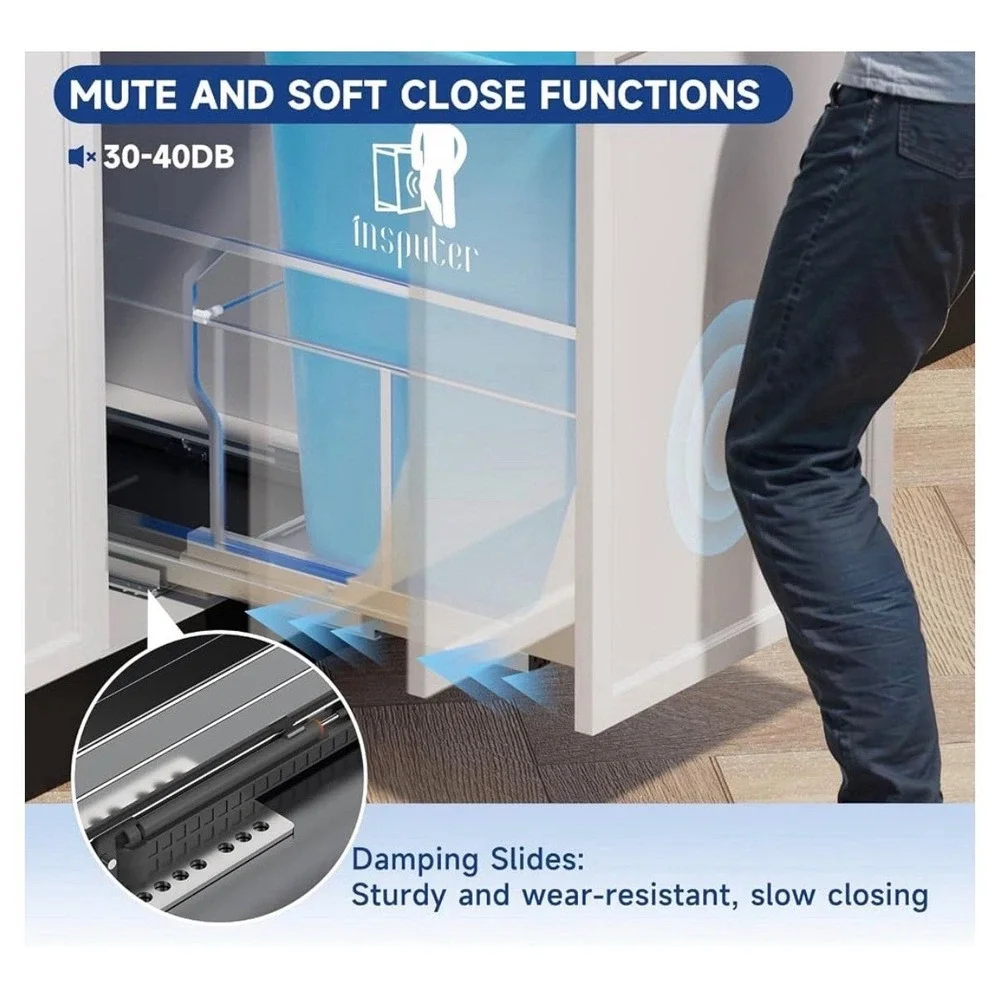 Pull Out Trash Can Under Cabinet with Push to Open Slides, Heavy Duty Under S...